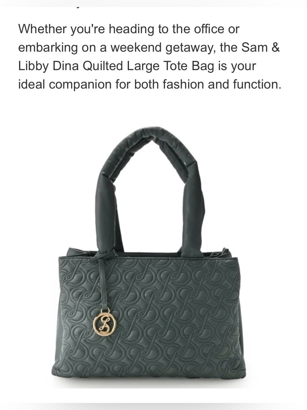 Sam & Libby Dina Quilted Teal Tote with Logo Charm NWOT